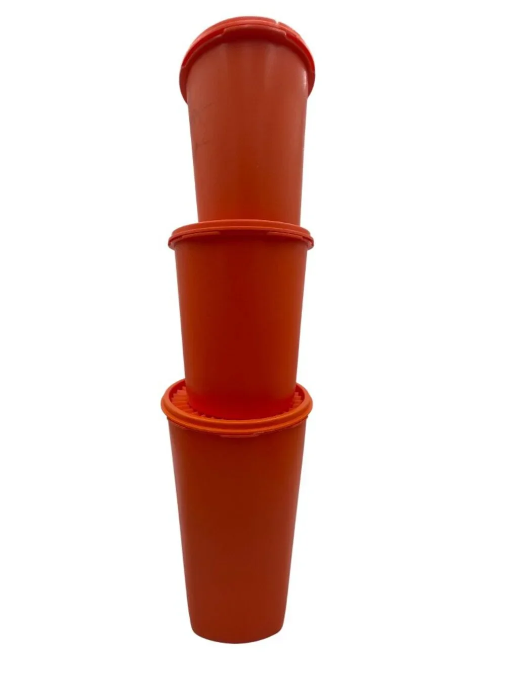 Vintage Tupperware Orange Canisters Lids Set Of 3 Nesting Floral Design Kitchen - Picture 5 of 9